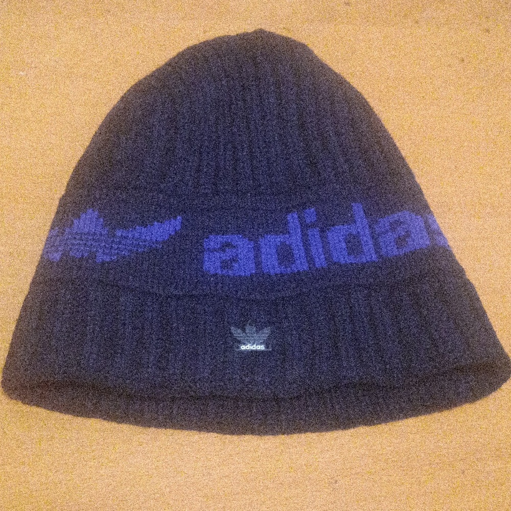 adidas Black and Blue Fold-Over Knit Beanie